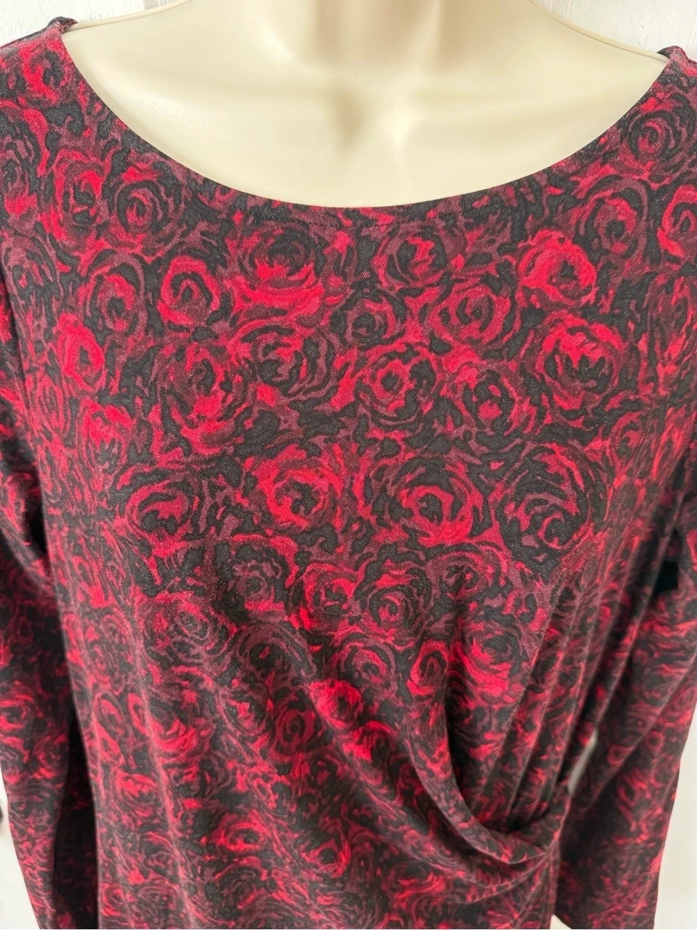 Talbots Red and Black Rose Floral Faux Wrap Midi Dress Medium - Picture 5 of 14